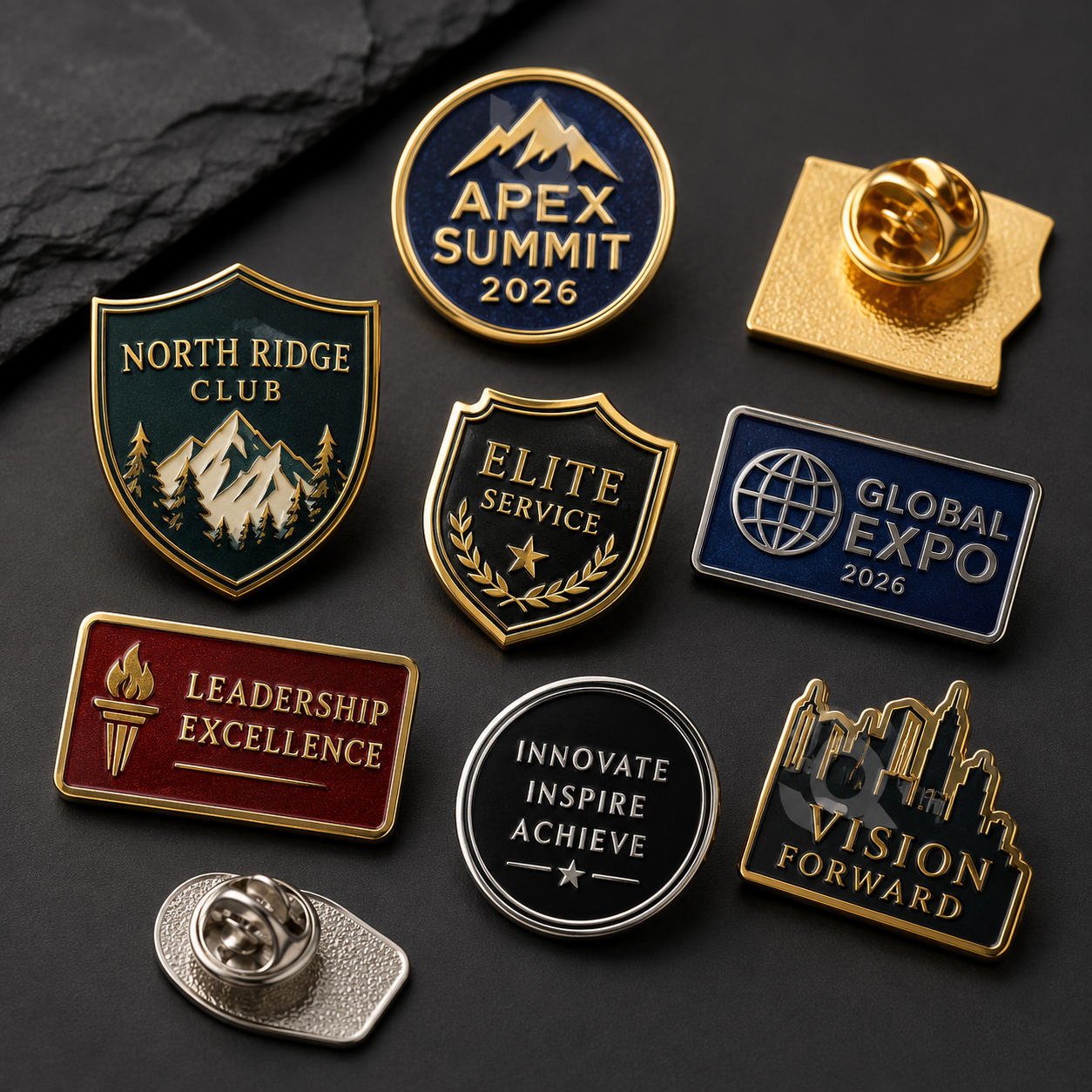 Premium custom metal badges and lapel pins with enamel color and clutch backings