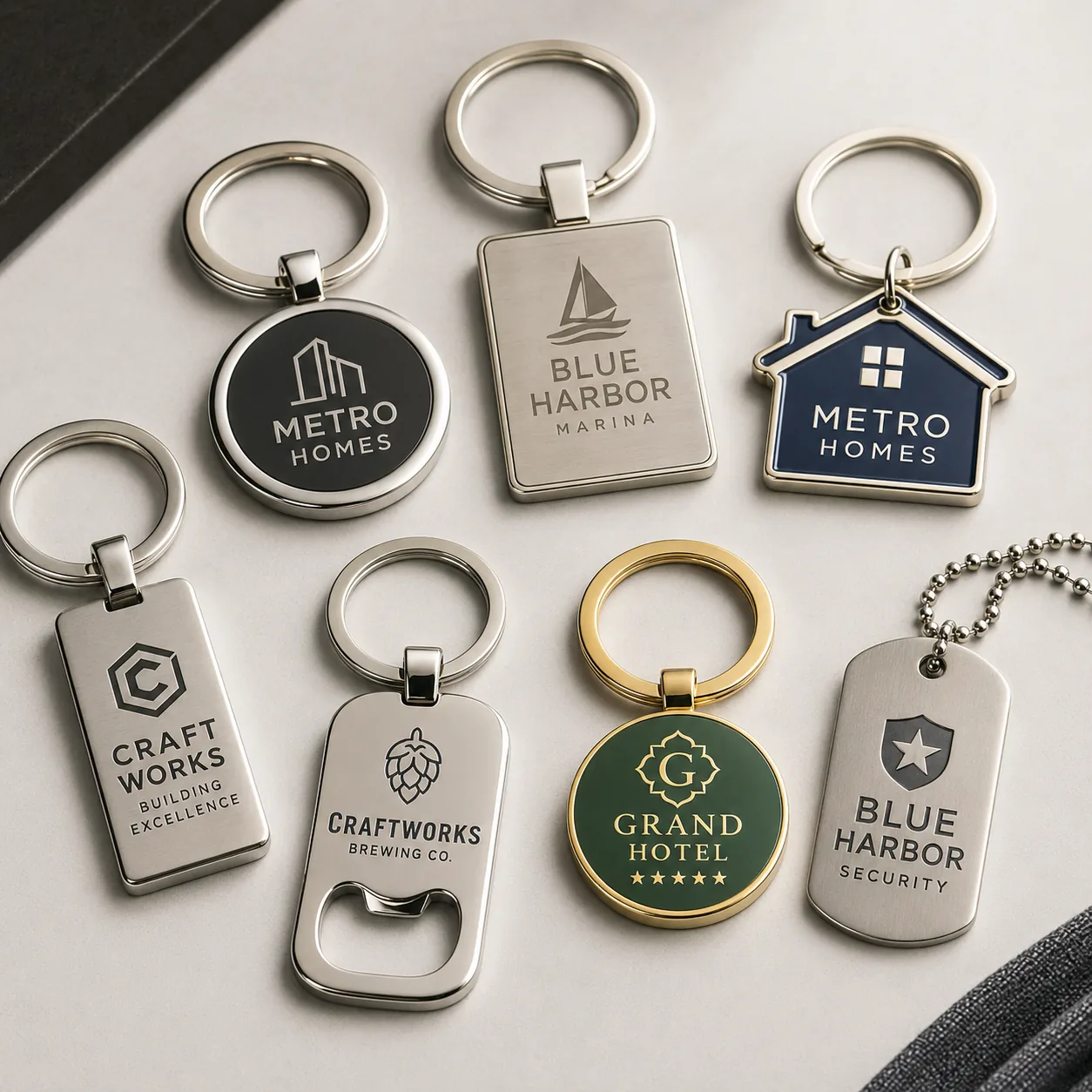 Custom hotel metal keychains and engraved key tags
