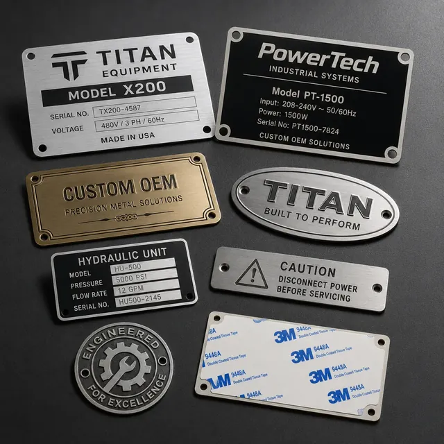 Brushed metal name badges and engraved staff name tags