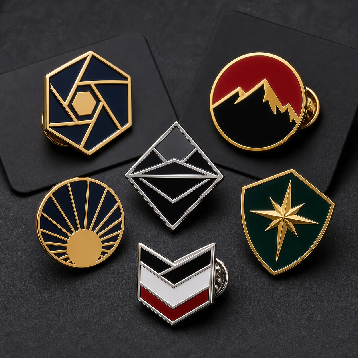 Custom hard enamel lapel pins with polished metal borders