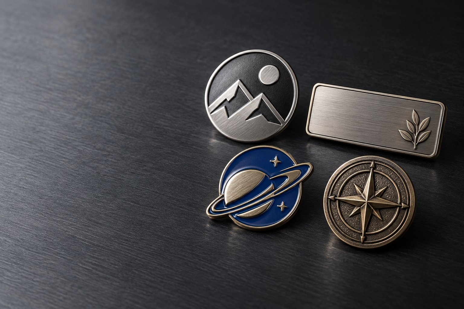 Custom metal badges and lapel pins representing modern branded merchandise trends